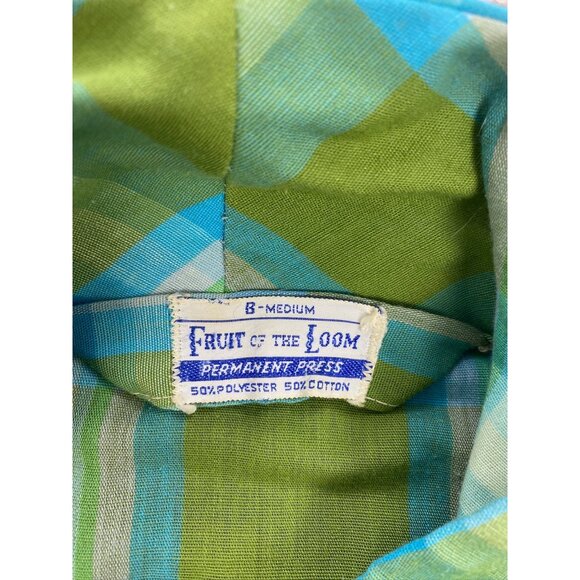 Vtg Fruit of the Loom Robe Men Medium Green Madras Plaid Permanent Press 80s 90s - Picture 3 of 9